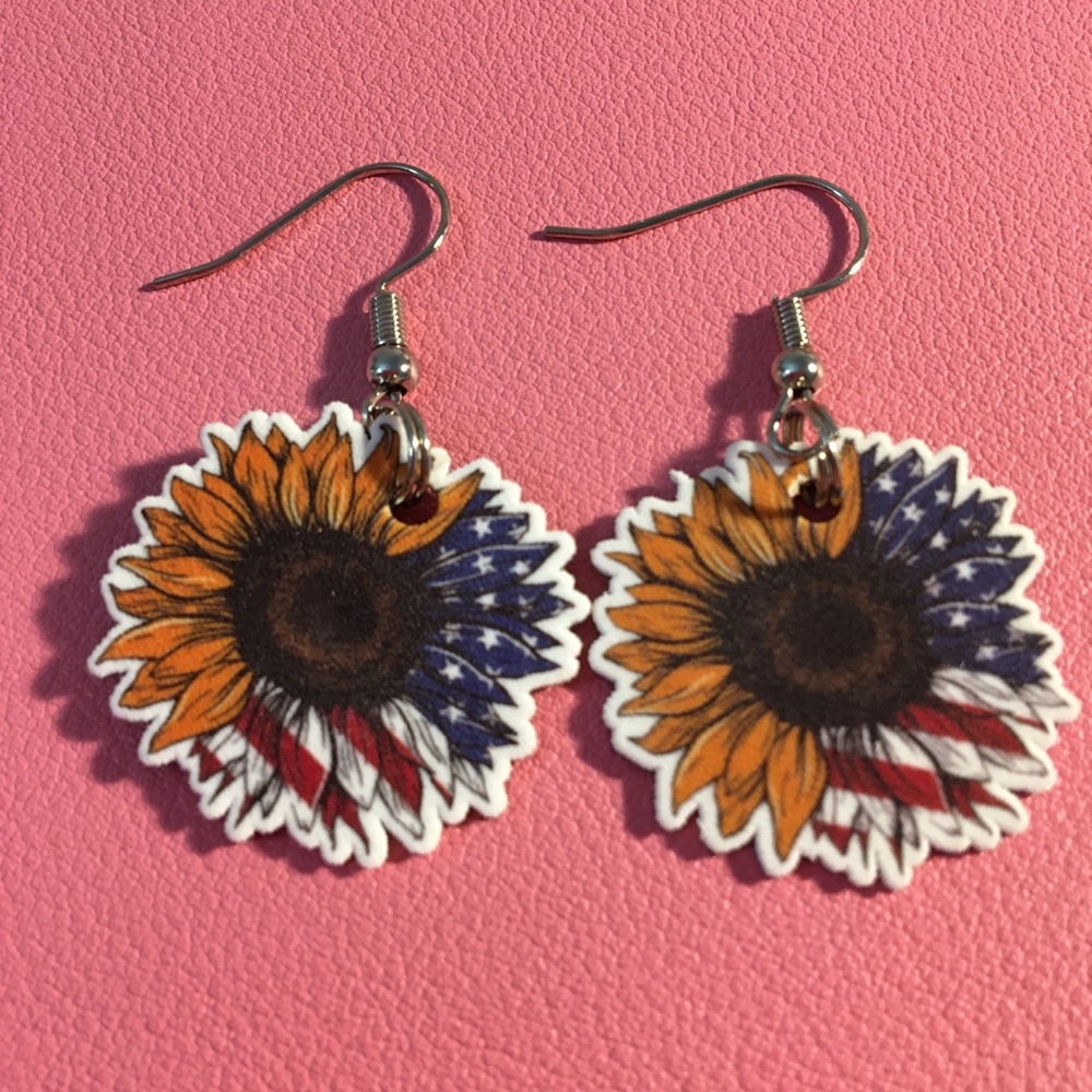 Sunflower American Flag Earrings